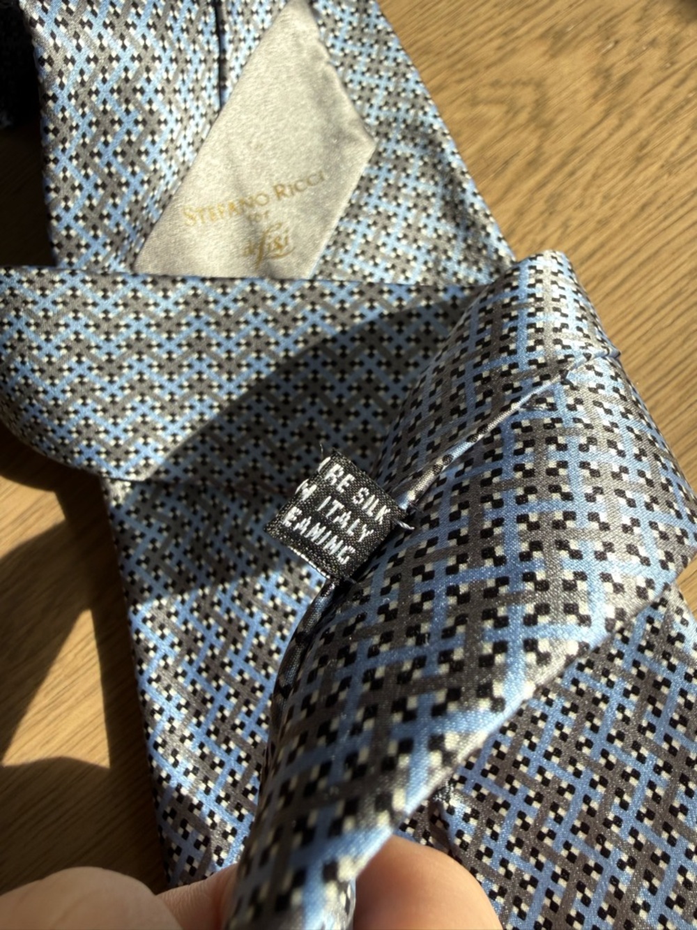 Stefano Ricci Light Blue Micro-Pattern Silk Tie - Picture 5 of 5